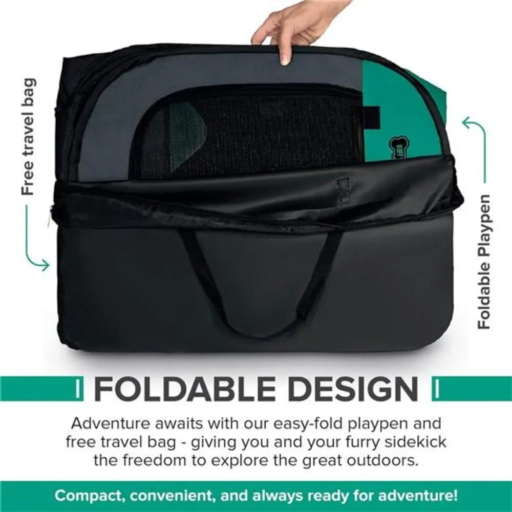 Portable Foldable Pet Playpen + Carrying Case & Collapsible Travel Bowl